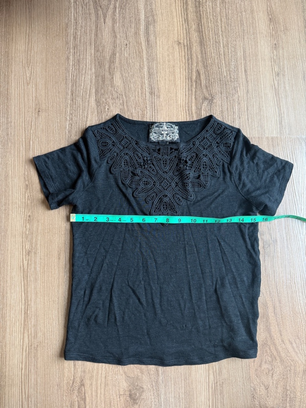 James Coviello 100% Linen Black Top with Crochet Trim